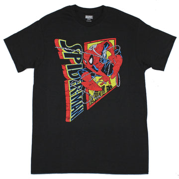 Spider-man (Marvel) Mens T-Shirt - McFarlane Spidey Next to Vertical Name