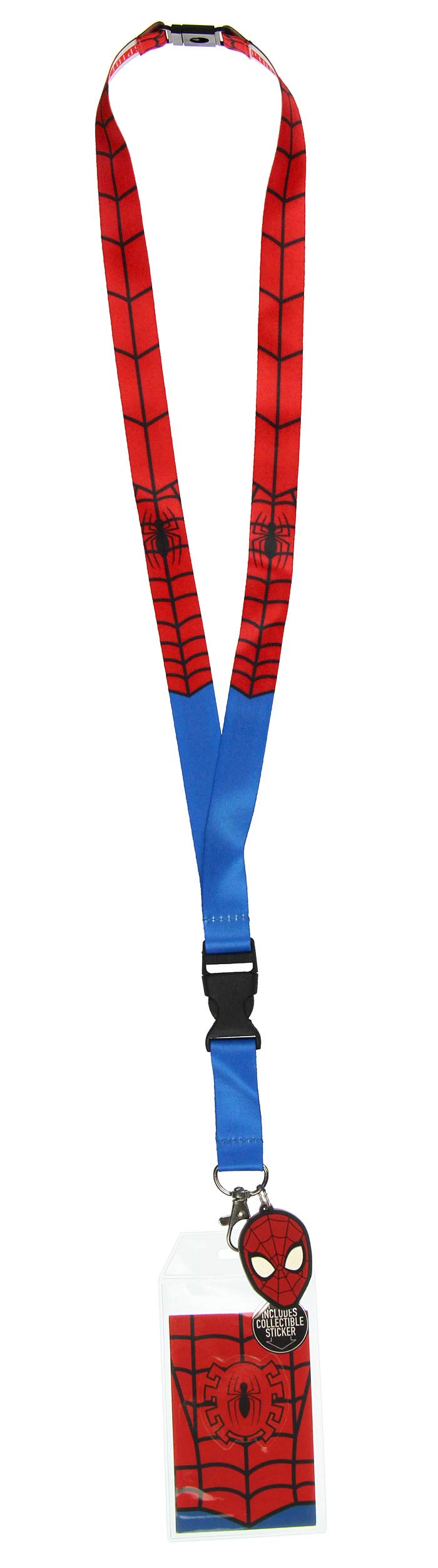 Bioworld Spider-Man Classic ID Lanyard Badge Holder with 1.5" Rubber Charm Pendant and Collectible Sticker