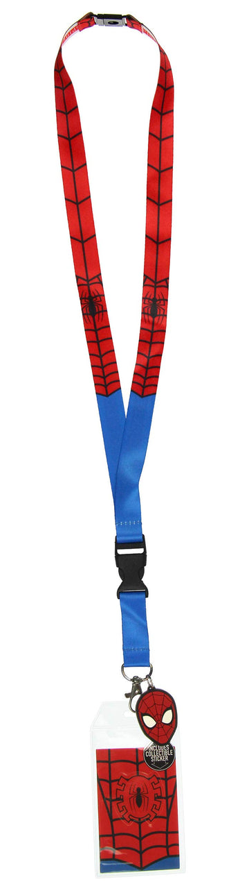 Bioworld Spider-Man Classic ID Lanyard Badge Holder with 1.5" Rubber Charm Pendant and Collectible Sticker