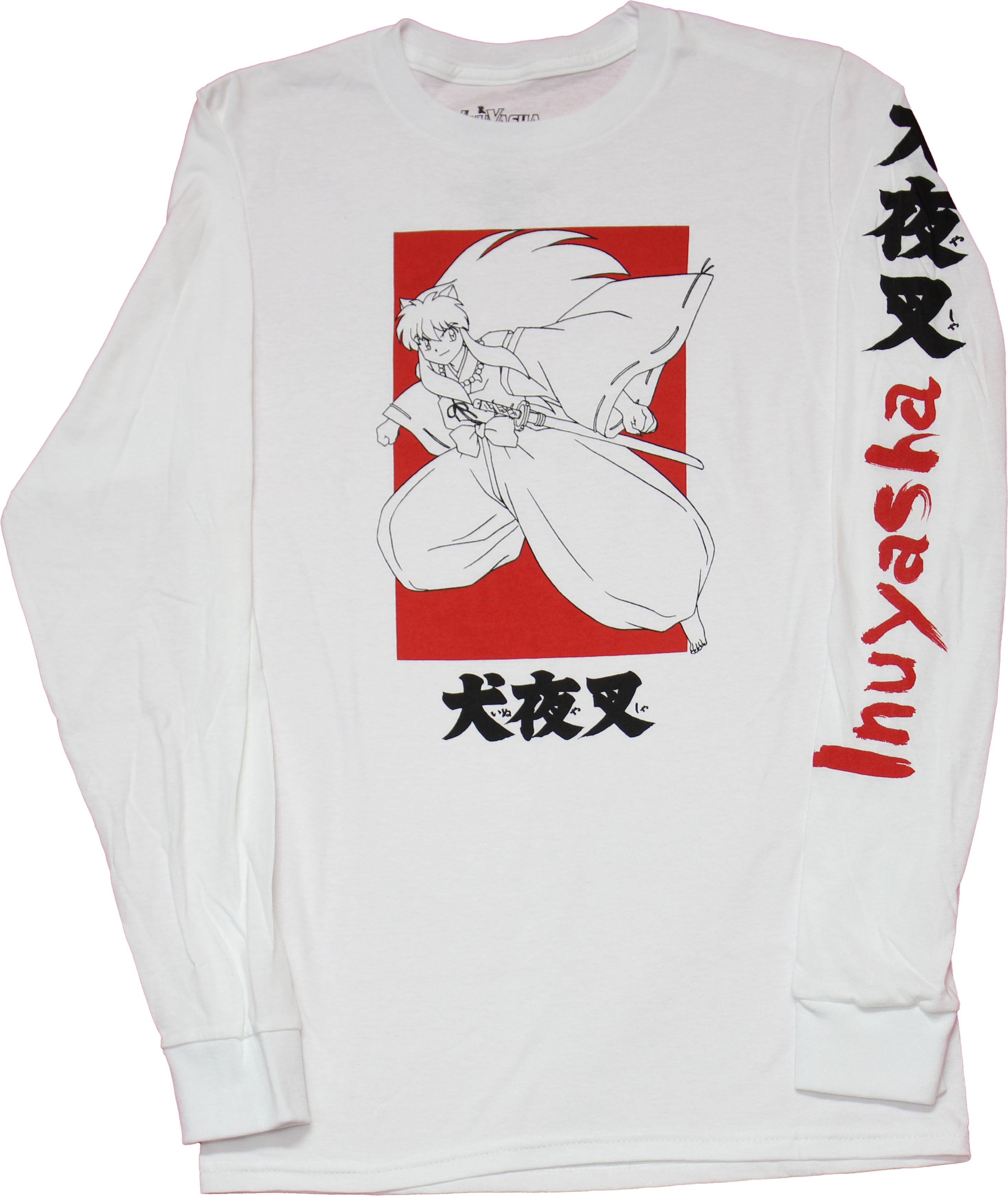 Inuyasha Mens Long Sleeve T-shirt - B & W Over  Box Kanji Sleeve
