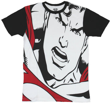 Superman (DC Comics) Mens T-Shirt - Giant Black and White Superman Face Image
