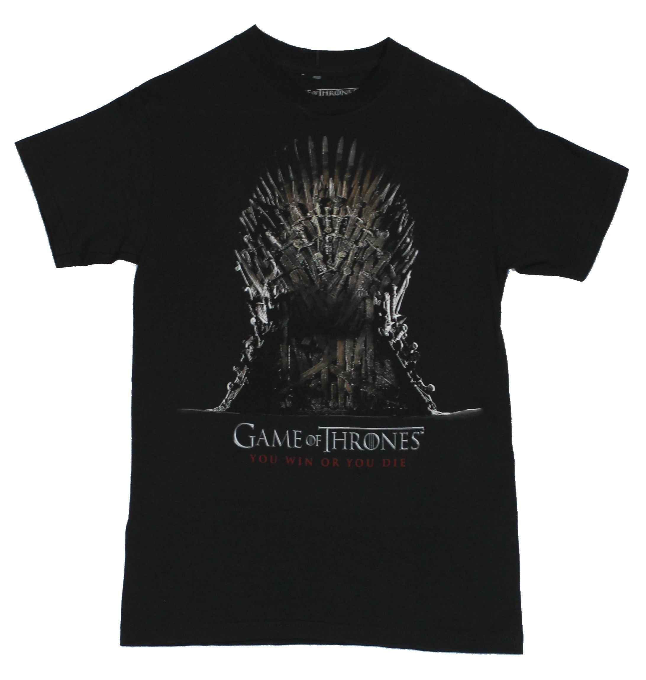 Game of Thrones Mens T-Shirt  - Win or Die Iron Throne Image on Black