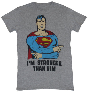 Superman (DC Comics) Mens T-Shirt - I'm Stronger Than Him Pointing Supes Image