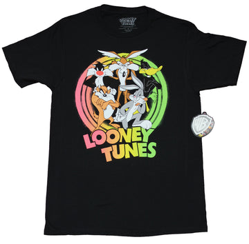 Looney Tunes Mens T-Shirt - Taz Bugs Daffy Wiley Circle Pose Logo