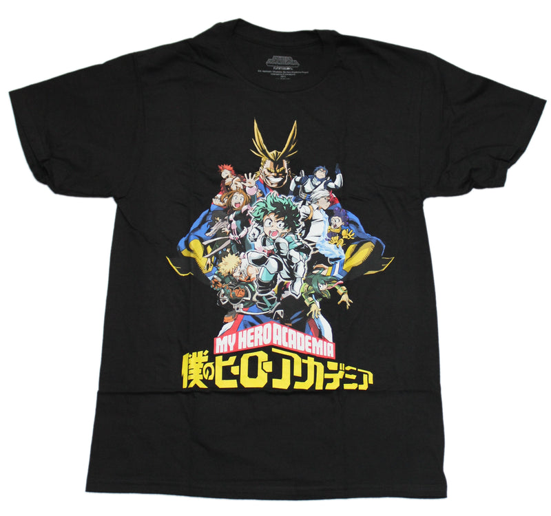 My Hero Academia Mens T-Shirt - Giant group Attacking over Logo - Inmyparentsbasement.com