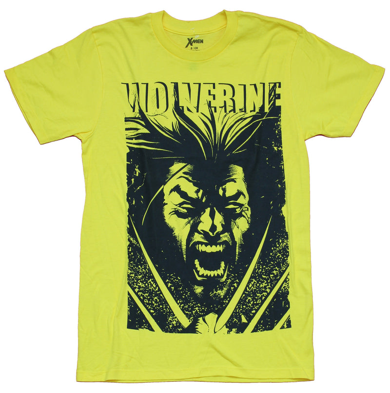 Wolverine  Mens T-Shirt - Screaming Logan Face  Print  Yellow
