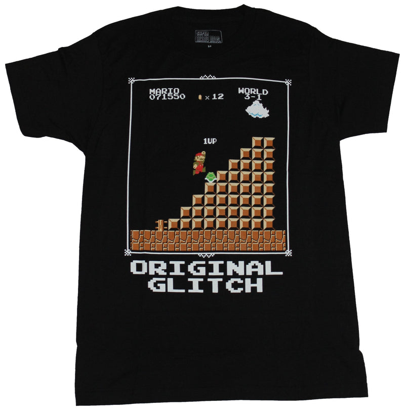 Super Mario Brothers Nintendo Mens T-Shirt - Original Glitch 1UP Jump Image