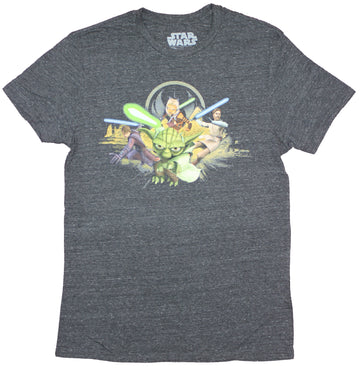 Star Wars Mens T-Shirt  - Yoda Anakin & Obi Wan Attack