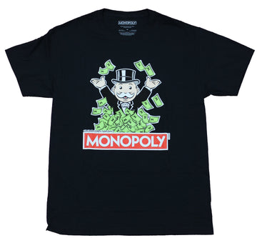 Monopoly Mens T-Shirt - Uncle Pennybags Playing in A Cash Pile