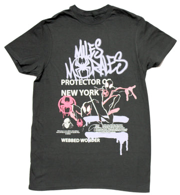 Spider-Man Mens T-Shirt - Graffiti Miles Morales Protector of New York