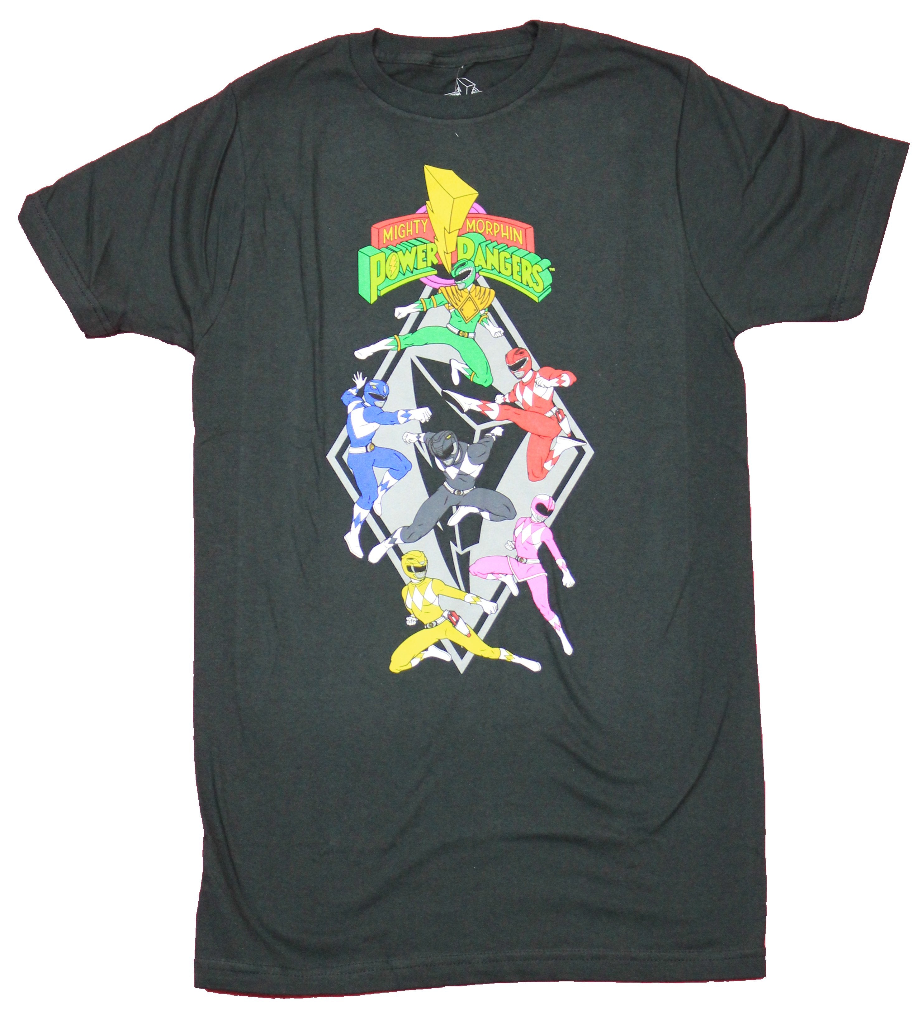 Mighty Morphin Power Rangers  Mens T-Shirt - 6 Comic Diamond Style Rangers
