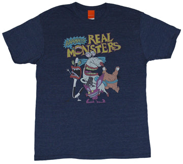 AAAHHH! Real Monsters Mens T-Shirt - Giant Character Group Under Logo