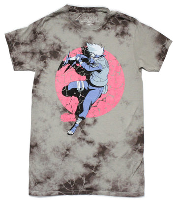 Naruto Shippuden Mens T- Shirt - Kakashi Knife Stance In Pink Circle Tie Dye
