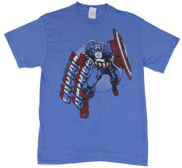 Captain America (Marvel Comics) Mens T-Shirt -  Jack Kirby Style Crouched Image