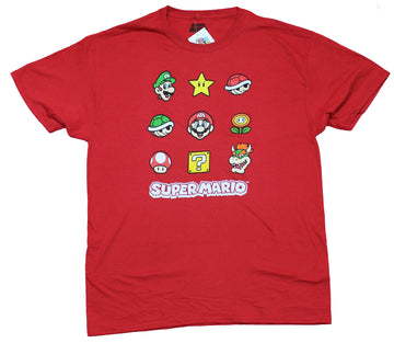 Super Mario Brothers Mens T-Shirt - 9 Heads and Images
