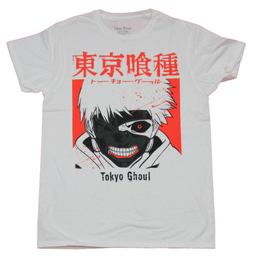 Tokyo Ghoul Mens T-Shirt - Darkened Ghouls Smile Under Kanji Image