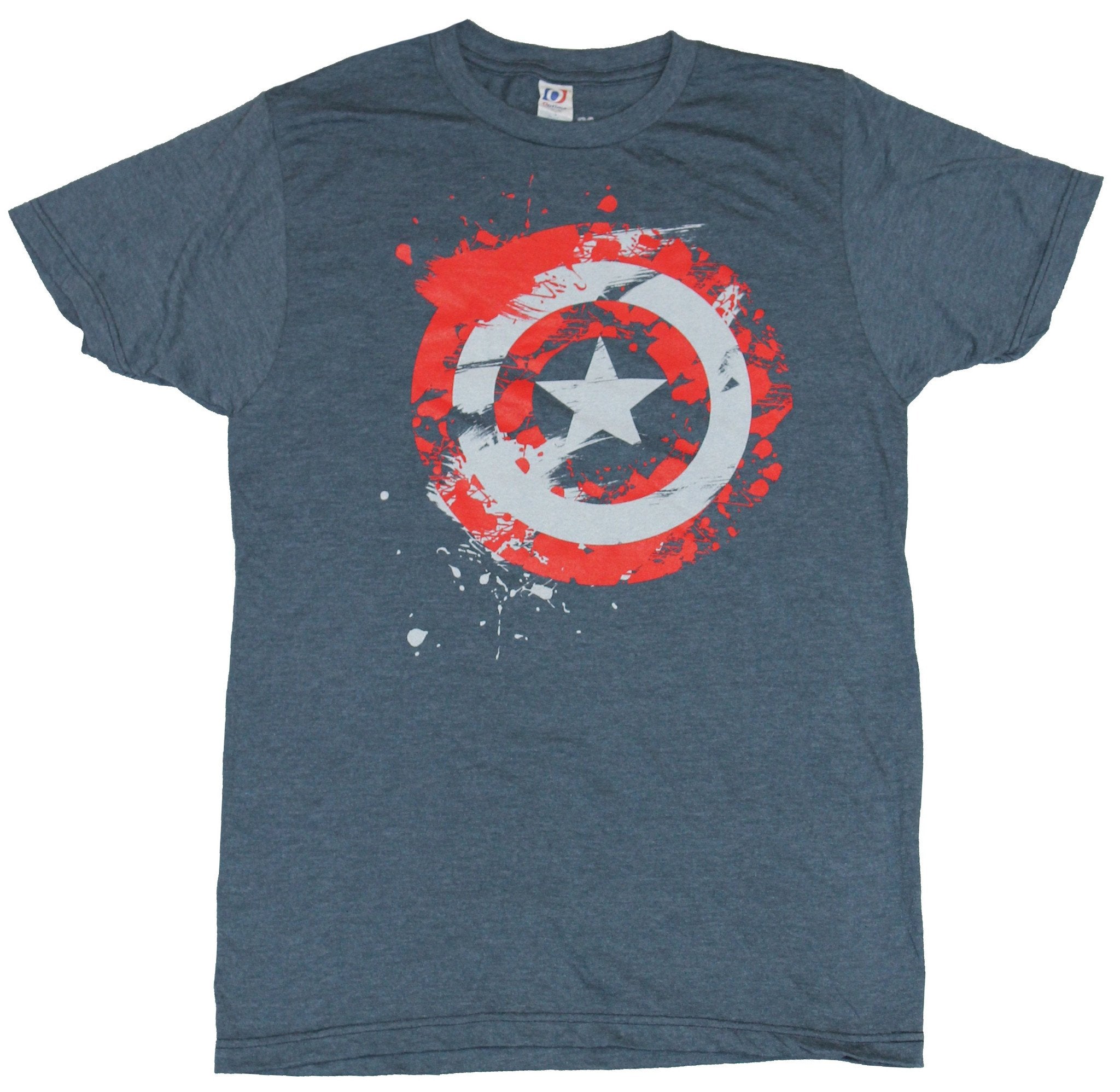 Captain America Mens T-Shirt- Red White Splattered Distressed Logo Shield