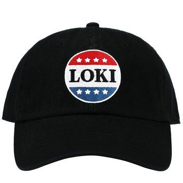 Bioworld Loki Red White and Blue Button Embroidered Black Cotton Twill Hat