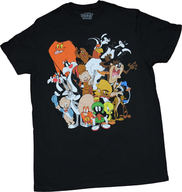 Looney Tunes Mens T-Shirt - Giant Charcetr Pile Group Image