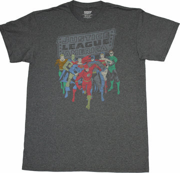 Justice League of America Mens T-Shirt - Flash Leading Group Under Logo