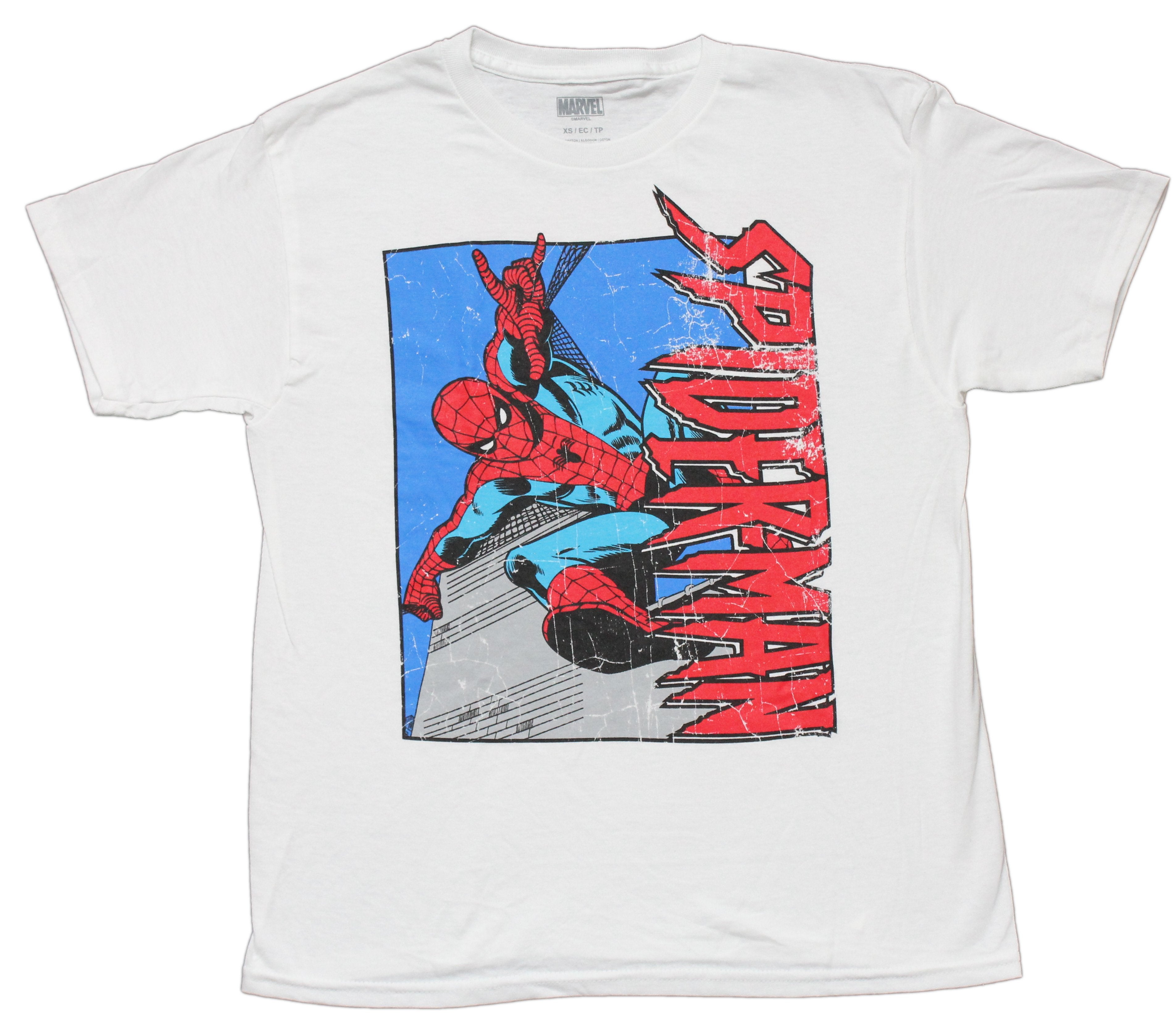 Spider-Man Mens T-Shirt - Distressed Webslinger Mid-Swing