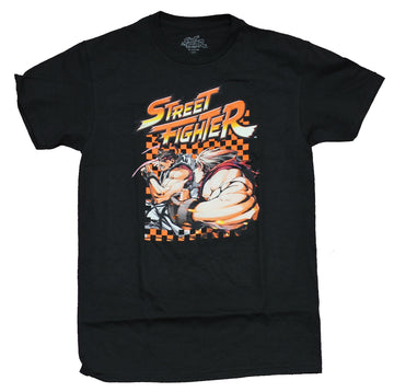 Street Fighter  Mens T-Shirt - Checkerboard Ken & Ryu Battle Under Logo