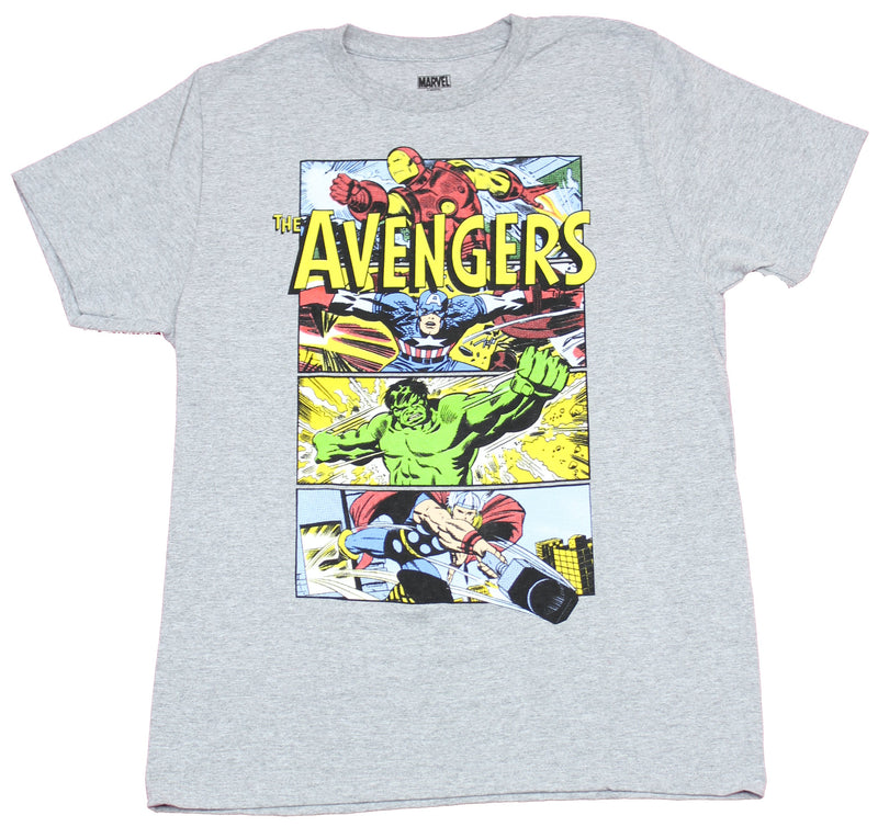 The Avengers Mens T-Shirt - 4 Character Action Box Under Name Image
