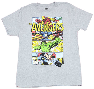 The Avengers Mens T-Shirt - 4 Character Action Box Under Name Image