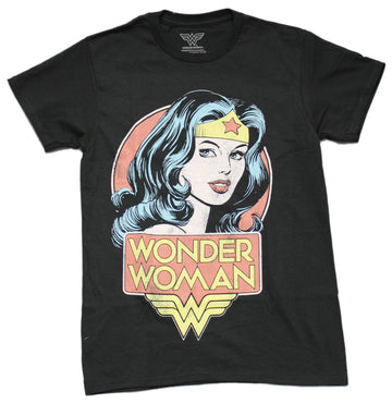 Wonder Woman Mens T-Shirt - Distressed Wonder Woman Comic Head Over Logo