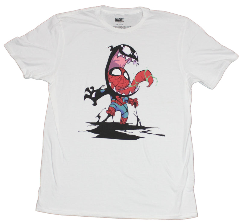 Spider-Man Mens T-Shirt - Chibi Venom Spidey Swallow Battle