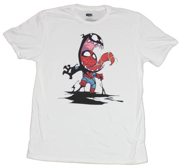 Spider-Man Mens T-Shirt - Chibi Venom Spidey Swallow Battle