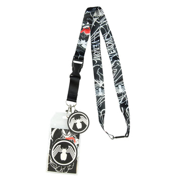 Marvel Venom Lanyard ID Badge Holder with 2" Character Logo Rubber Charm and Collectible Sticker