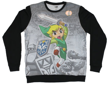 The Legend of Zelda Crewneck Sweatshirt - Attacking Cartoon Spirt Tracks Link