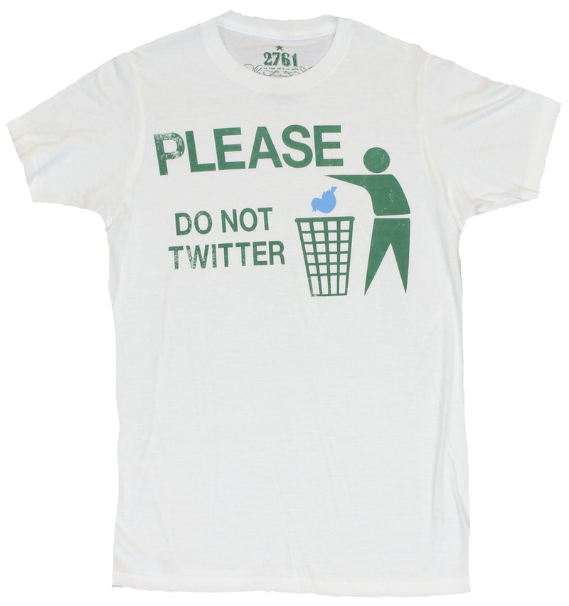 Twitter Mens T-Shirt  - "Please Don't Twitter" Wastebasket Stick Guy  Image - Inmyparentsbasement.com