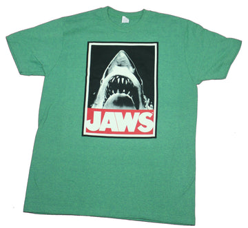 Jaws Mens T-Shirt- Big Mouth Shark Over Red Name Image