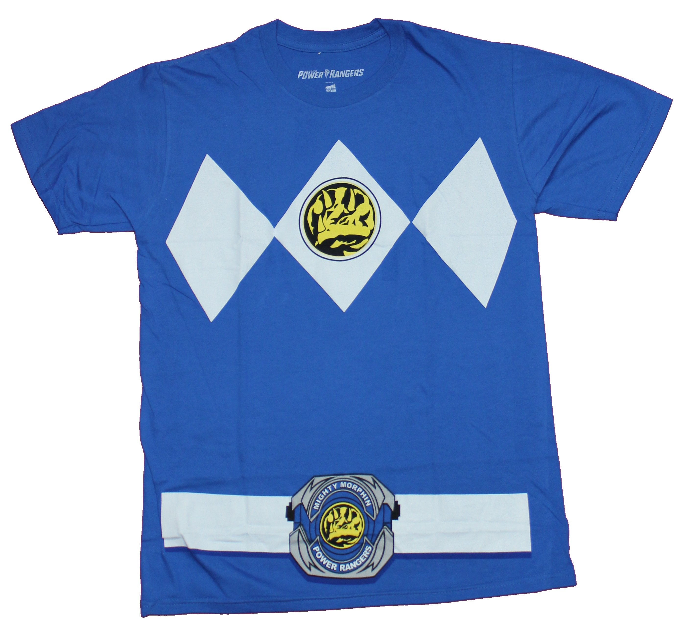 Mighty Morphin Power Rangers Mens T-Shirt - Blue Ranger with Belt Buck
