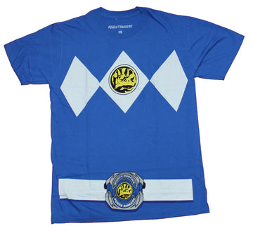 Mighty Morphin Power Rangers Mens T-Shirt - Blue Ranger with Belt Buckle