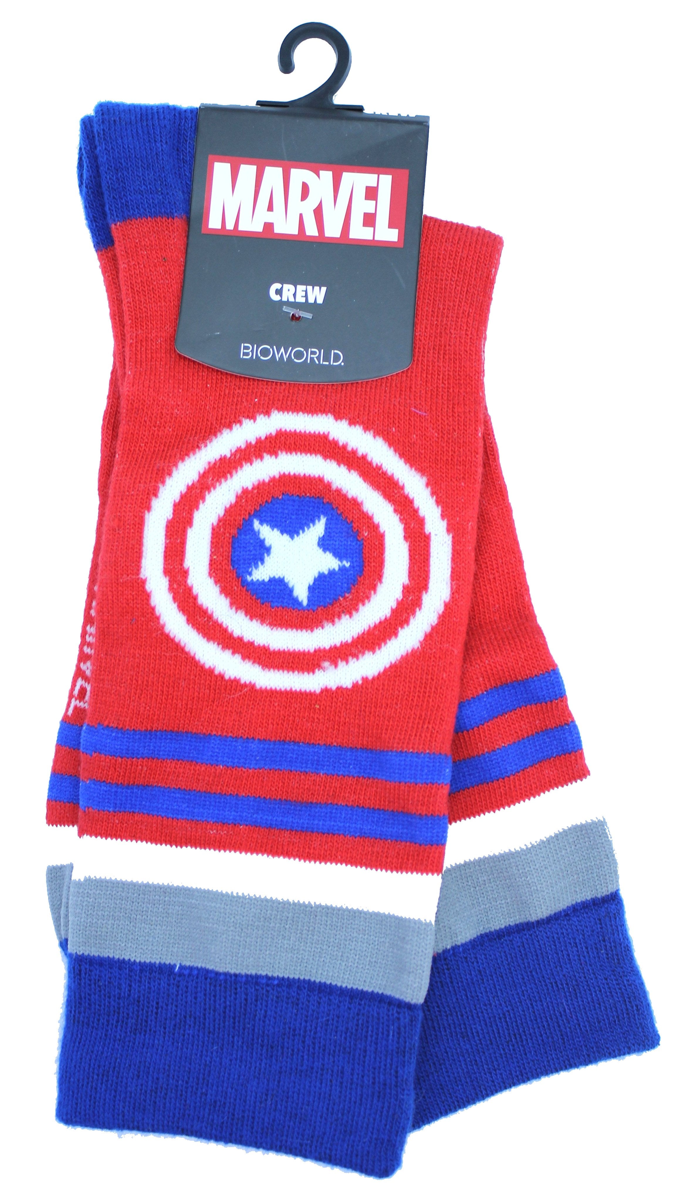 Captain America Logo Striped Logo Mens Crew Socks
