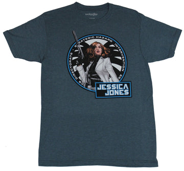 Jessica Jones (Marvel Comics) Mens T-Shirt -  Comic Jess Over Shield Logo