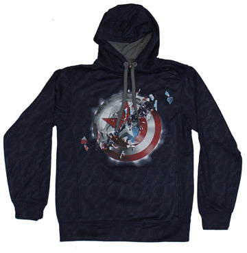 Captain America Civil War Mens Pull Over Hoodie- Shattered 2 Part Shield Logo