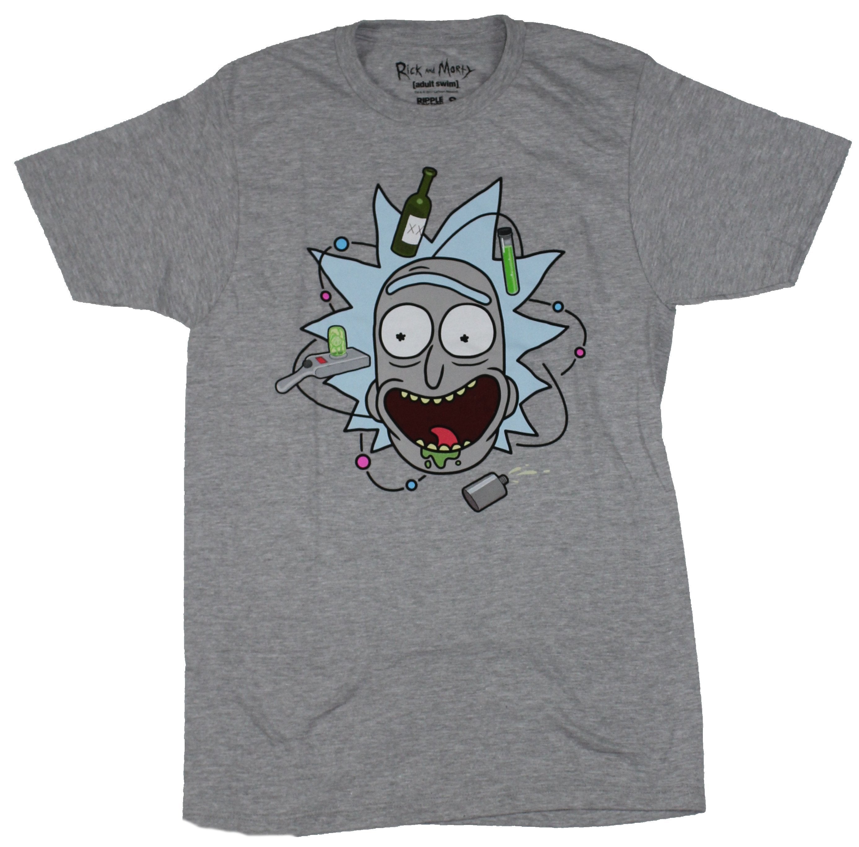 Rick & and Morty  Mens T-Shirt - Rick Sanchez Face Surrounded By Stuff