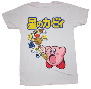 Kirby Mens T-Shirt - Floating Food Sucking Under Kanji