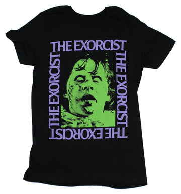 The Exorcist Mens T-Shirt - Scary Girl Front Shadowy Priest Back Image