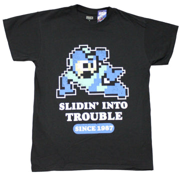 Mega Man Mens T-Shirt - Pixeled 8-Bit Image "Slidin' Into Trouble"