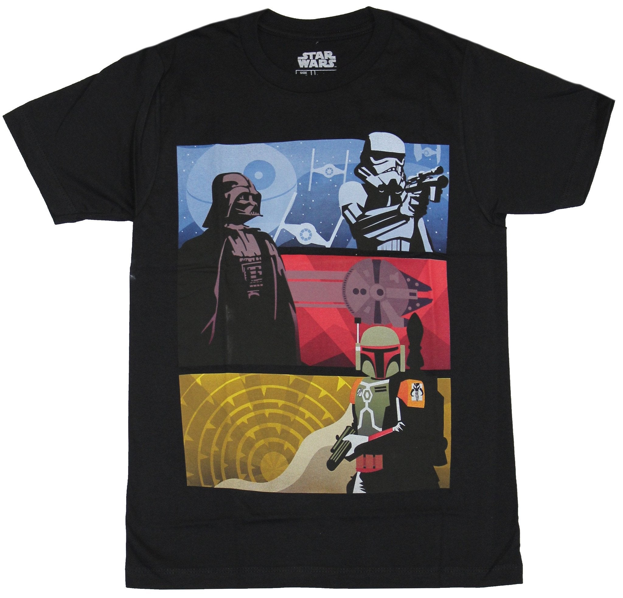 Star Wars Mens T-Shirt - Stormtrooper Darth Vader Boba Fett Color Bars Image