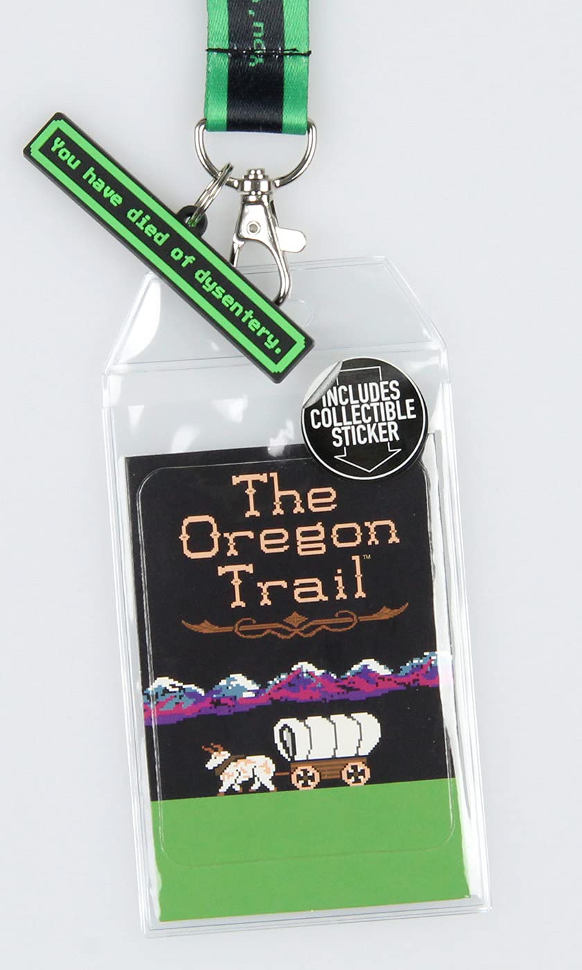 The Oregon Trail Lanyard ID Badge Holder Retro Video Game Design w/Rubber Charm and Collectible Sticker