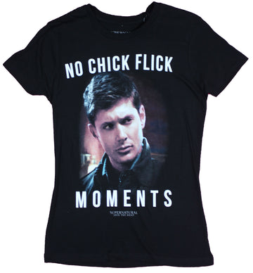 Supernatural Girls Juniors T-Shirt - No Chick Flick Moments Dean Winchester
