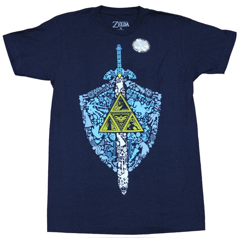 Legend of Zelda Mens T-Shirt - Shield Triforce & Shield Made of Symbols