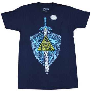 Legend of Zelda Mens T-Shirt - Shield Triforce & Shield Made of Symbols