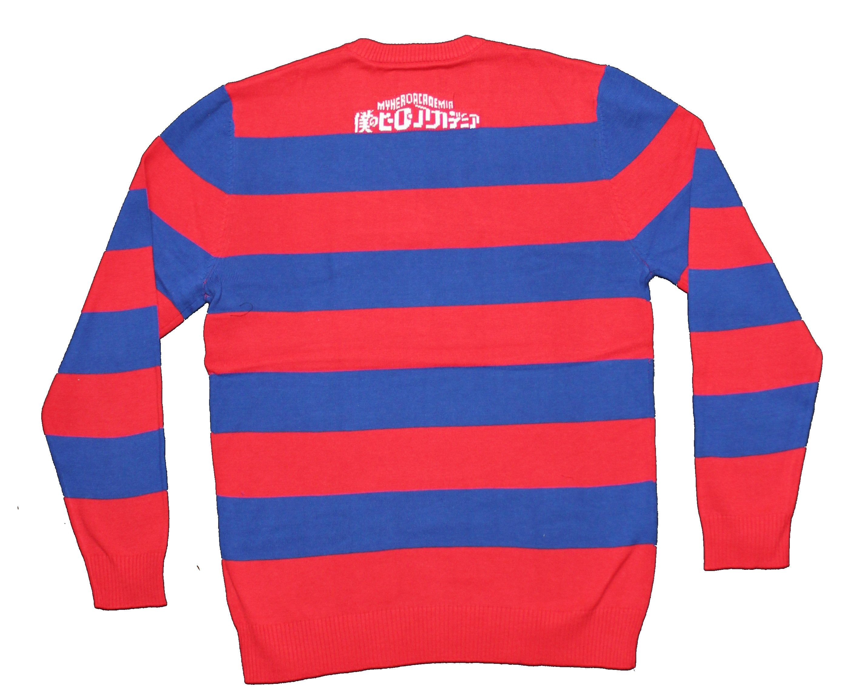 My Hero Academia Mens Pull Over Sweater - UA High Crest Red Blue Striped